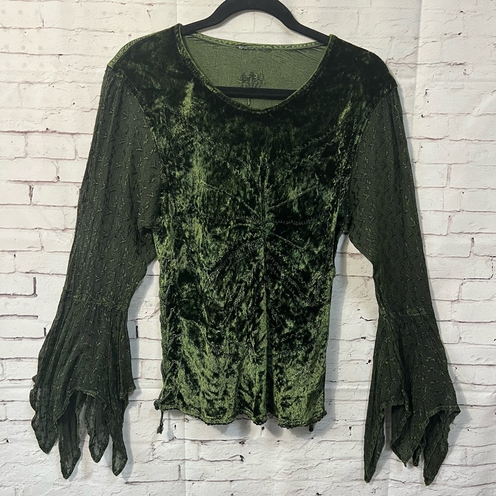 Vintage Forest Fairy Goblin Gothic Long Sleeve Green Top Y2K Shirt Medium India